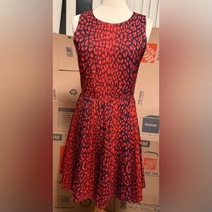 Wren Red and Black leopard print pleated dress small